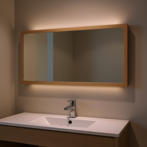 Espejo de Baño Rectangular de 35.4x0.6x14.6 Pulgadas con Marco de Madera Sintética, Iluminado, para Colgar en la Pared, Diseño Minimalista - Product Image 2