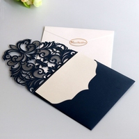 Venta al por mayor barato 15*15cm calidad corte láser azul marino blanco invitación de boda cubierta