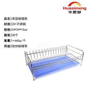 Single Layer Stainless Steel Dish Rack With Tray Quick Dry Kitchen Storage Square Shape PP Material - Product Image 5