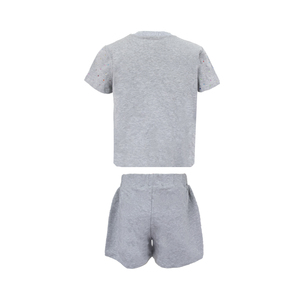 Ensembles de vêtements pour garçons, gris chiné, sweat-shirt à manches courtes avec strass en cristal 3D, short à taille élastique, décontracté, été, 2 pièces - Product Image 3