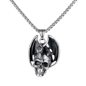 Custom Populaire Charme Gepersonaliseerde Demon Skull Head Hanger Ketting Mannen Zilver Roestvrij Staal Kettingen Dominante Sieraden