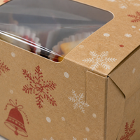 Boîte à cupcakes écologique sur le thème de Noël avec doublure en papier doré, en carton, avec fenêtre transparente
