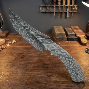 Couteau de chasse et de camping à lame fixe en acier Damas forgé à la main, personnalisable OEM, avec pointe tombante et bord droit - Product Image 3