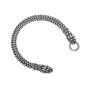 Snake Head Men's <b>Bracelet</b> Tibetan <b>Silver</b> Animal Zodiac Fashion <b>Cuff</b> Hip Hop Style Retro Design - Product Image 5