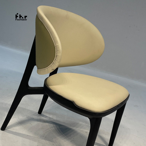 Modern Cream Yellow PU Leather Dining Chair Black Wood Frame Curved Back Upholstered Side Chair for Hotel Restaurant - Product Image 6