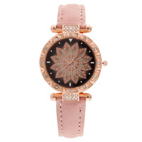 Großhandel Mode Sternenhimmel Glücksbringer Damen Lederarmband Quarzuhr mit Glaszifferblatt 16mm Band Edelstahlgehäuse