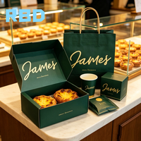 Série de contenants alimentaires personnalisés avec logo, boîtes et sacs en papier pour boissons chaudes, thé au lait, bubble tea à emporter pour les boutiques de tartelettes aux œufs