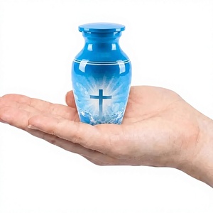 Urna Conmemorativa para Cenizas Humanas con Diseño de Cruz Azul, Recuerdo Funerario Clásico con Bolsa de Terciopelo Gratis - Product Image 1