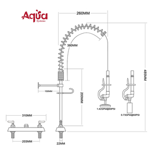 Robinet de pré-évier commercial à montage sur plan, modèle professionnel pour restaurant, mini robinet de pré-évier avec douchette extractible - Product Image 2