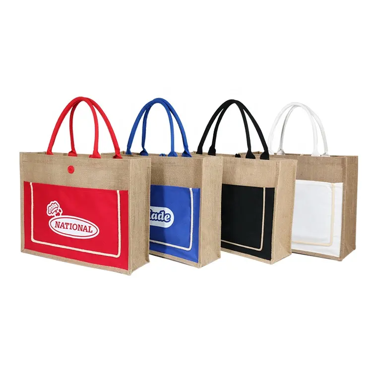 Gift Bags High Quality Strong Large Size Storage Beach Jute Gift Bag With Pockets