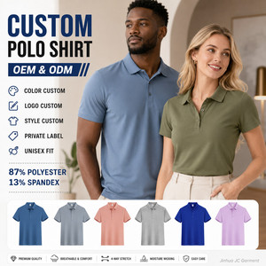 เสื้อโปโลแบบกำหนดเอง ยูนิเซ็กซ์ แขนสั้น 87% โพลีเอสเตอร์ 13% สแปนเด็กซ์ ระบายอากาศได้ดี ซับเหงื่อ ผ้าถัก สีพื้น ODM OEM - Product Image 1