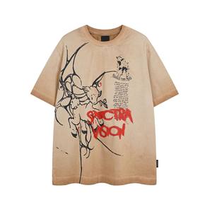 Wholesale High Quality Summer New Vintage Streetwear Heavyweight <b>Washed</b> Colorful Print Short Sleeve T-Shirt for <b>Men</b> - Product Image 4