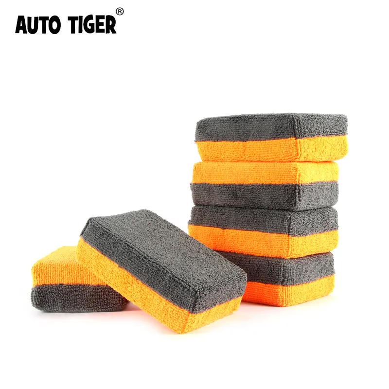 Auto Tiger 4.8 inch Orange + gray mixed bicolor Car microfiber paint interior waxing applicator pad for car care polish