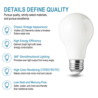 Ampoule LED en verre A23 E26/E27 à haute efficacité 15W 4100K blanc doux Ra90 dimmable 15000 heures pour usage résidentiel