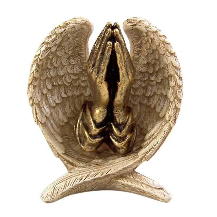 Modelo de resina personalizado de alas de Ángel y Manos de oración, estatua de resina fundida, decoración de escritorio de 5 pulgadas, Colección conmemorativa