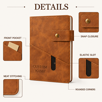 Carnet en cuir PU personnalisé en gros avec fermeture à bouton-pression, poche avant et logo personnalisé pour cadeaux d'affaires