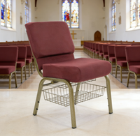 Chaises de théâtre rembourrées à prix de gros, chaises d'église en tissu avec pieds en métal et porte-livres