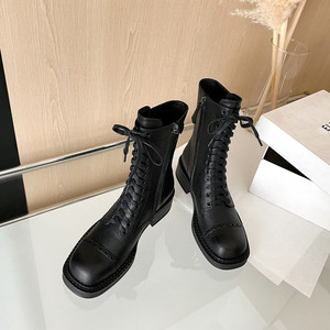 Оптовые женские ботинки в западном стиле коричнево-черные, квадратный носок, китайский поставщик, каблук 4 см, на флисовой подкладке, удобные, нескользящие - Product Image 3