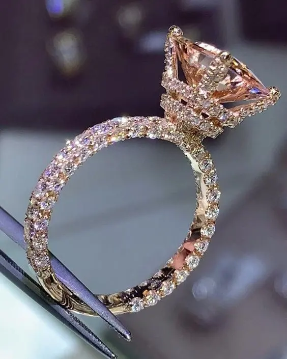 Exquisite luxury Rose Gold Diamond Under Halo Wedding Ring With Diamond Prongs Cushion Cut Morganite Engagement Ring