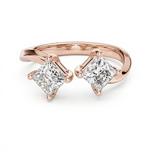 Elegante Anillo de Diamantes Cultivados en Laboratorio con Corte Princesa, Chapado en Oro de 18K y 14K, Estilo Clásico Toi Et Moi para Mujer, Anillo de Compromiso CVD - Product Image 1