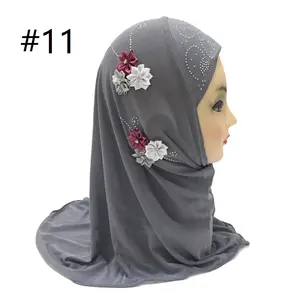 Muslim Instantly Embroidered Flower Headscarves Neck Cover Children Aged 2-6 Years Rhinestone Kids Hijab Girls Shawls