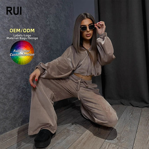 Ensemble de survêtement décontracté RUIQUWIN OEM pour femme, taille plus, personnalisé, automne-hiver, respirant, avec capuche, 2 pièces, pantalon droit 5XL - Product Image 1