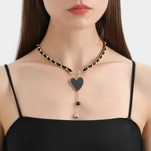 European and American Cross-border Jewelry Winding Flannel Black Love Fritillaria Necklace Women's Cold Wind Clavicle Chain Tass