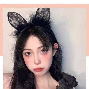 Serre-tête en dentelle avec oreilles de chat noir et blanc pour fête d'Halloween, accessoire de cheveux pour femme - Product Image 3