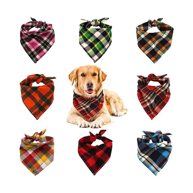 Personalized Logo Patterns Design Plaid Pet Scarf Lavável Dog Bandanas Personalizado para Cães Pequenos e Grandes