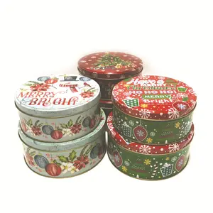 Custom Logo Round 2 Pieces Nested Christmas Gift Tin Set Chocolate Biscuit Cookie Tin