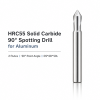 Foret de centrage en carbure monobloc HRC55, pointe à 90 degrés, 2 cannelures, D5 6D 50L pour l'aluminium