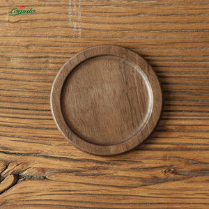 Factory Wholesale Personalized Bulk Walnut Beech Round Wooden Coasters Set Plate Pad For Drinks Custom Logo - Product Image 2