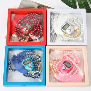 럭셔리 이슬람 선물 99 유리 구슬기도 Tasbeeh 디지털 탈리 카운터 보이는 상자 Tasbih 선물 세트 - Product Image 2