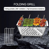 Barbecue à charbon de bois pliable antirouille en acier inoxydable pour camping en plein air