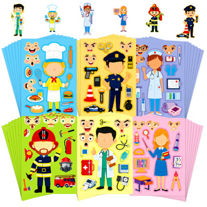 Rompecabezas de pegatinas de disfraces de profesiones de dibujos animados para niños de 4 a 6 años, juego de juguetes creativos de bricolaje de cartón - Product Image 5