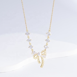 custom plata 925 sterling silver ladies elegant necklace minimalist vintage summer 18k gold plated <b>bow</b> fine pendant necklaces - Product Image 3