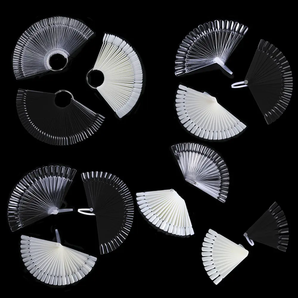 50/32/24/12 adet yanlış tırnak ekran İpuçları temizle doğa kartela Oval Fan tarzı UV jel lehçe renk paleti uygulama araçları gösterir