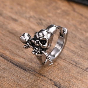 Pendientes de Acero Inoxidable Vintage para Hombre, Joyería Hip Hop, Pendientes con Diseño de Flor y Calavera - Product Image 2