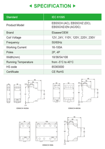 <span class=keywords><strong>Contacteur</strong></span> modulaire silencieux EBASEE EBS5CH 2M2P 63A AC 230V Rail DIN |   Éclairage domestique, CVC, contrôle de pompe de <span class=keywords><strong>piscine</strong></span>, CE |   Usine OEM - Product Image 4