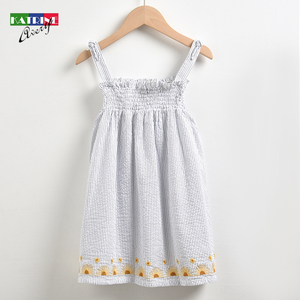 Venta al por mayor de ropa para niños, vestido de verano sin mangas con volantes florales encantadores patrón de rayas sólidas técnica de ganchillo ODM para niños - Product Image 3