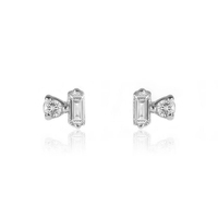 Mini goujons de baguette simples en argent sterling 925 avec diamants