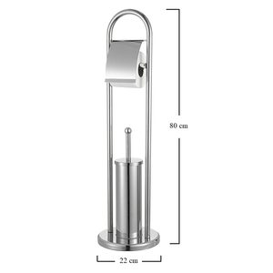 Porte-papier toilette en acier inoxydable avec support pour brosse, 22x80 cm, couleur argent, accessoire de salle de bain - Product Image 2