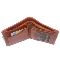 Dompet Lipat Dua Kulit Sapi Kecoklatan Pria, Gaya Vintage dengan Slot Kartu Dompet Ramping Terbuka