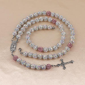 नई रोरी हार 10 मिमी डिस्को गेंद ने वर्जिन धार्मिक कैथोलिक मैरी जेसस क्रॉस पेलेंट एबी हीरा हार - Product Image 6