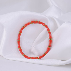 Bracciali in Acciaio Inossidabile Colorati con Bambù, Braccialetto Smaltato Bianco Nero Rosso, Design Unisex Placcato Oro di Tendenza - Product Image 3