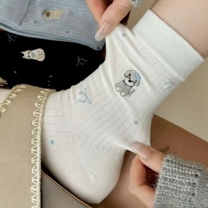 OEM Custom Logo Women <b>Socks</b> Embroidered Animal Puppy Kitten Bow Breathable Knitted Crew <b>Socks</b> High Quality Wholesale - Product Image 2