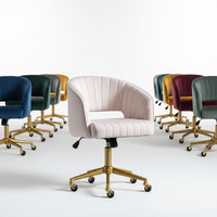 Chaise de bureau moderne en velours DM Factory, réglable en hauteur, pivotante à 360° °   Fauteuil pivotant avec dossier incurvé et base en métal doré