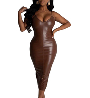 Damen Kunstleder ärmellos Bodycon Stift Party Bandagedekleid