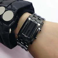 Montre de couple numérique LED en acier inoxydable noir pour hommes et femmes, technologie future, bracelet sport