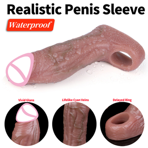 Funda de pene realista de 16cm, alargamiento de pene <span class=keywords><strong>grande</strong></span> para hombre, Juguetes sexuales para retrasar la eyaculación, extensor de pene, <span class=keywords><strong>condones</strong></span> para hombres - Product Image 2